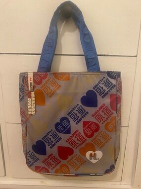 Harajuku Lovers Y2K Rainbow Hearts on a Silver Background Small Tote